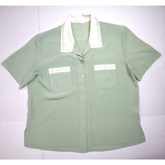 WOMEN'S LIGHT GREEN SILKY TEXTURED BUTTON-UP BLOUSE - BERKERTEX - SIZE 16 - Picture 1 of 6
